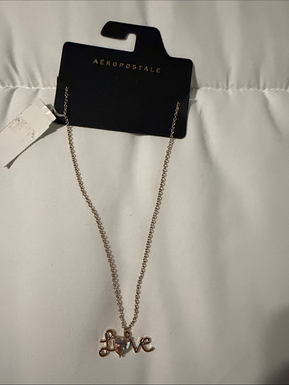 Aeropostale Gold-Tone 'Love' Script Necklace with Heart Crystal